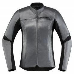 Coupon ❤️ Icon Overlord 👩 Women's Leather Jacket (Charcoal & White) 🎉